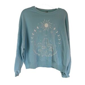 PacSun Light Blue Crewneck Sweatshirt With Mushroom Graphic